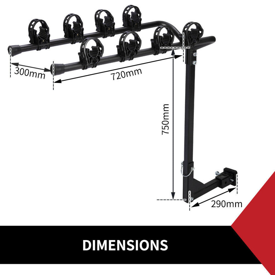 4 Bicycle Carrier Bike Car Rear Rack 2" TowBar Steel Hitch Mount Foldable - KRE Group