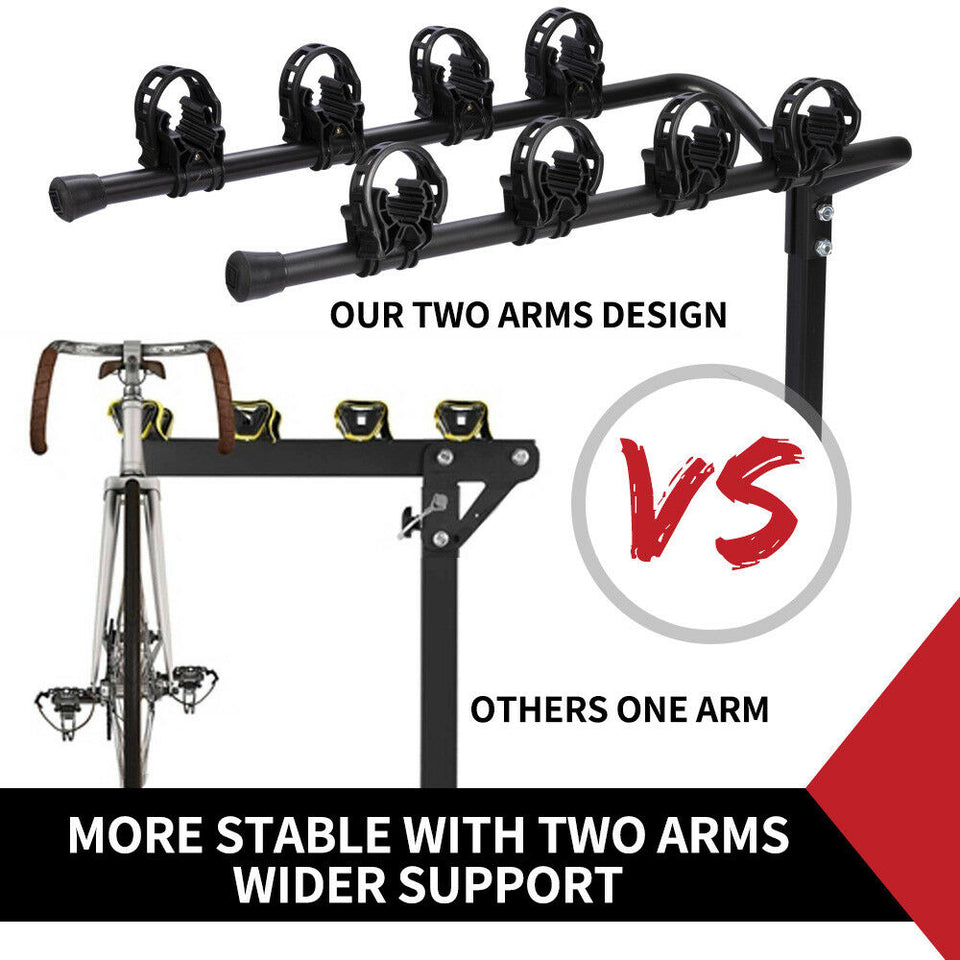 4 Bicycle Carrier Bike Car Rear Rack 2" TowBar Steel Hitch Mount Foldable - KRE Group