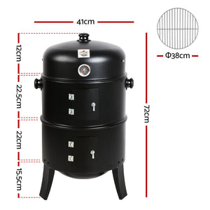 Grillz 3-in-1 Charcoal BBQ Smoker - Black - KRE Group