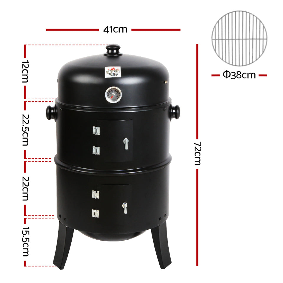 Grillz 3-in-1 Charcoal BBQ Smoker - Black - KRE Group