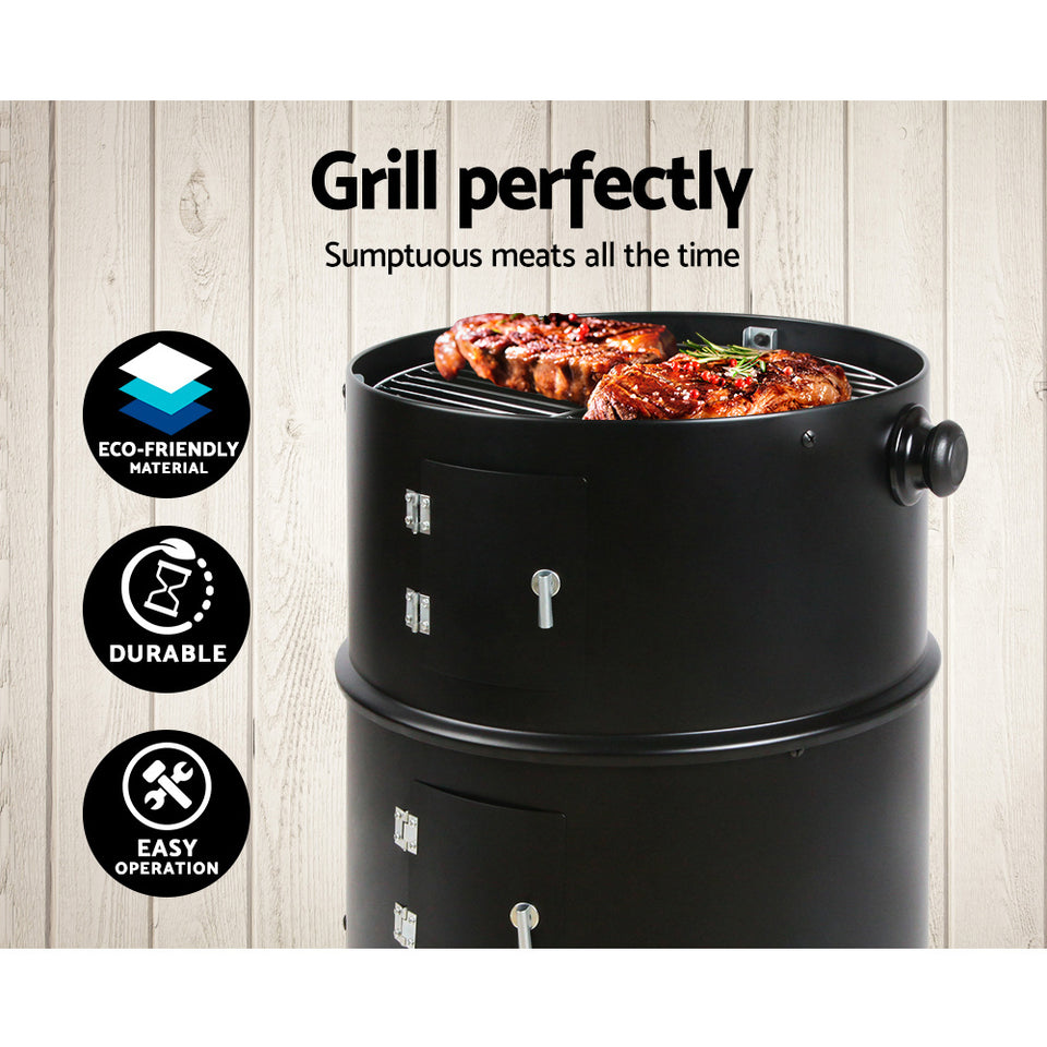 Grillz 3-in-1 Charcoal BBQ Smoker - Black - KRE Group