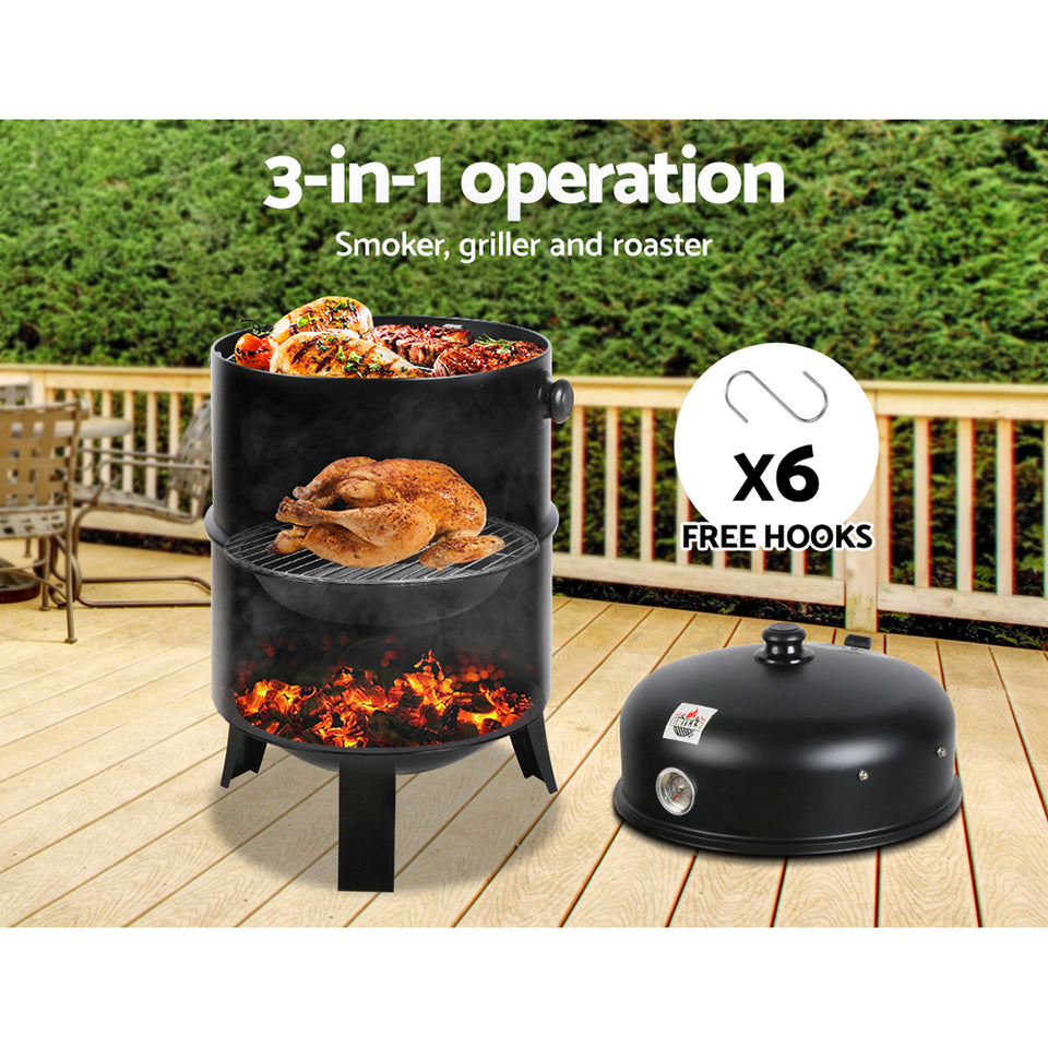 Grillz 3-in-1 Charcoal BBQ Smoker - Black - KRE Group