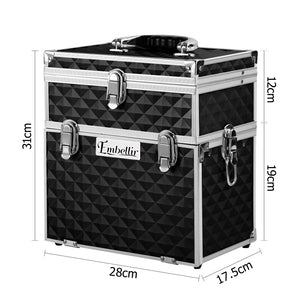 Embellir Portable Cosmetic Beauty Makeup Carry Case with Mirror - Diamond Black - KRE Group