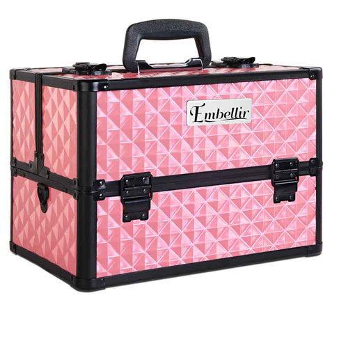 Embellir Portable Cosmetic Beauty Makeup Case with Mirror - Diamond Pink - KRE Group
