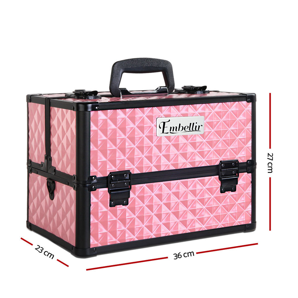 Embellir Portable Cosmetic Beauty Makeup Case with Mirror - Diamond Pink - KRE Group