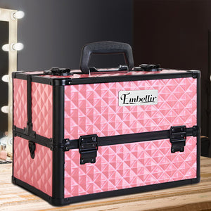 Embellir Portable Cosmetic Beauty Makeup Case with Mirror - Diamond Pink - KRE Group