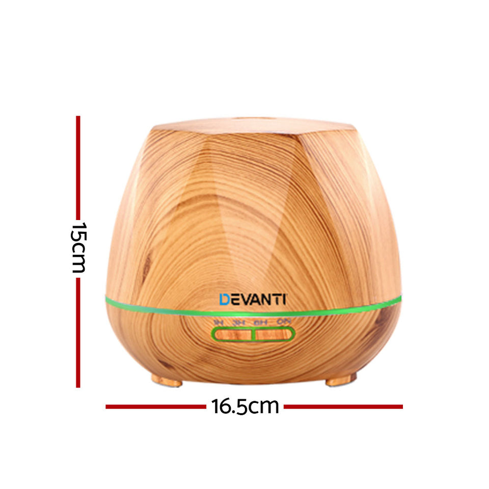 Devanti Ultrasonic Aroma Aromatherapy Diffuser Oil Electric LED Air Humidifier 400ml Light Wood - KRE Group