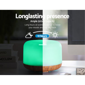 DEVANTI Aroma Diffuser Aromatherapy LED Night Light Air Humidifier Purifier Light Wood Grain 500ml - KRE Group