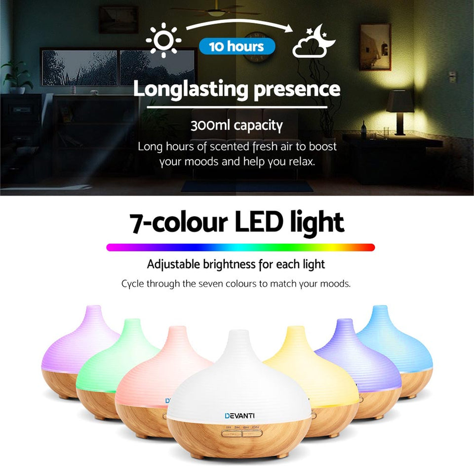 DEVANTi Aroma Diffuser Air Humidifier Night Light 300ml - KRE Group