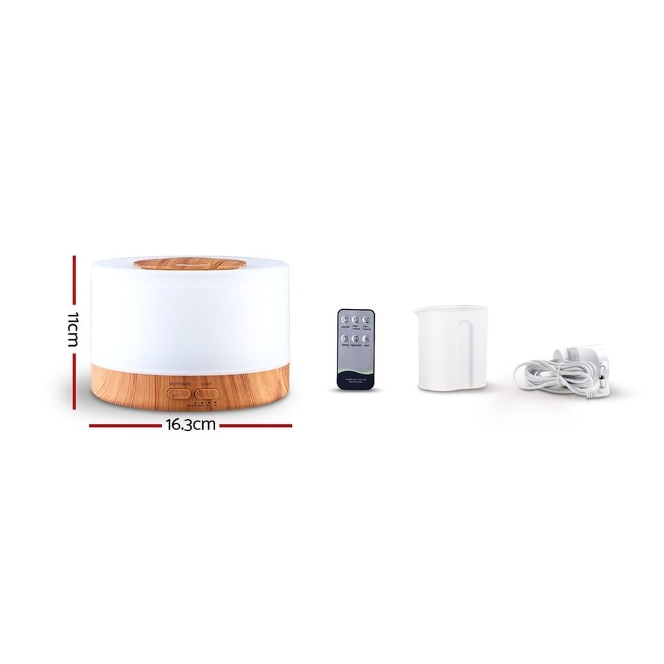 DEVANTI Aroma Diffuser Aromatherapy LED Night Light Air Humidifier Purifier Round Light Wood Grain 500ml Remote Control - KRE Group