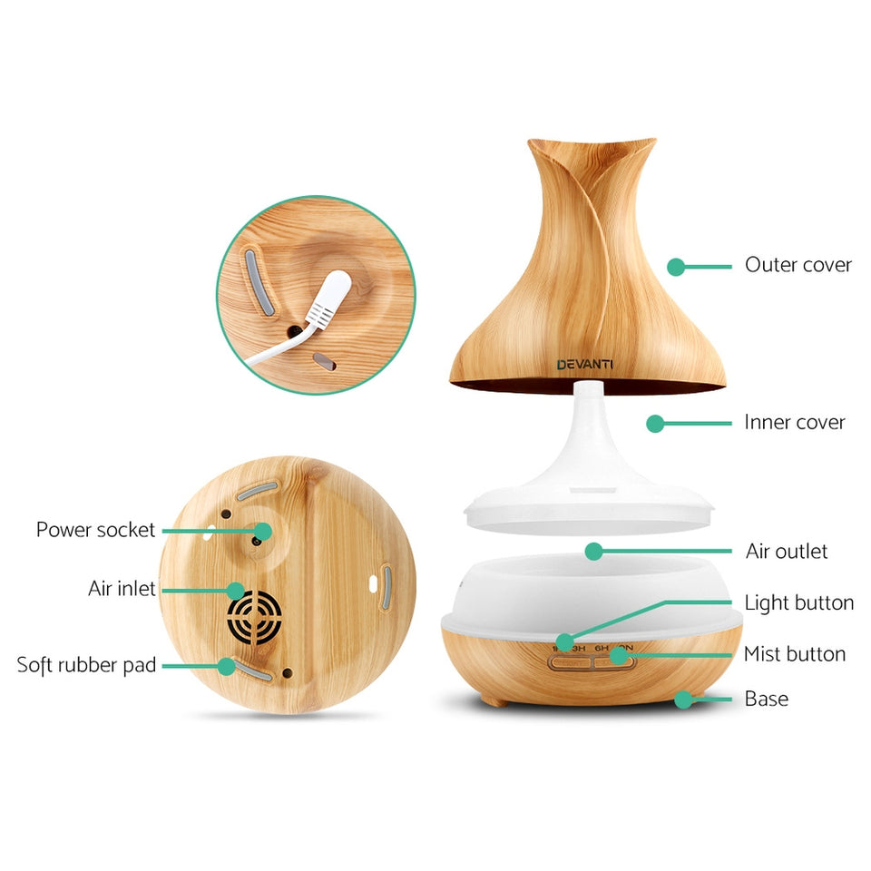 Devanti 400ml 4 in 1 Aroma Diffuser remote control - Light Wood - KRE Group