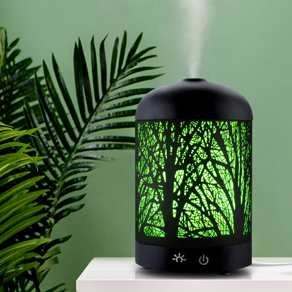 DEVANTI Aroma Diffuser Aromatherapy LED Night Light Iron Air Humidifier Black Forrest Pattern 100ml - KRE Group