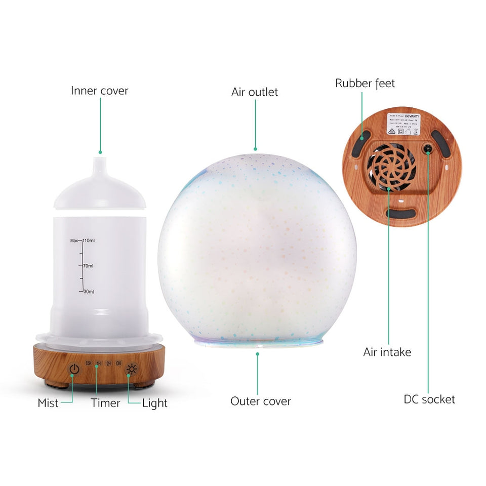 Devanti Aromatherapy Diffuser Aroma Humidifier Ultrasonic 3D Firework Light Oil - KRE Group