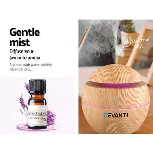 Devanti Aromatherapy Diffuser Aroma Essential Oils Air Humidifier LED Light 130ml - KRE Group