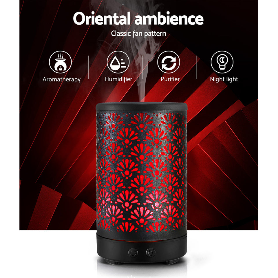 Devanti Aroma Diffuser Aromatherapy Essential Oils Metal Cover Ultrasonic Cool Mist 100ml Remote Control Black - KRE Group