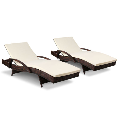 Gardeon Set of 2 Sun Lounge Outdoor Furniture Day Bed Rattan Wicker Lounger Patio - KRE Group