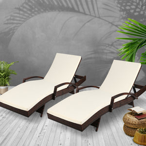 Gardeon Set of 2 Sun Lounge Outdoor Furniture Day Bed Rattan Wicker Lounger Patio - KRE Group