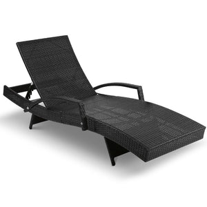 Gardeon Set of 2 Sun Lounge Outdoor Furniture Wicker Lounger Rattan Day Bed Garden Patio Black - KRE Group