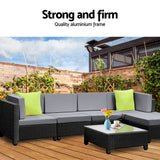 Gardeon 6pcs Outdoor Sofa Lounge Setting Couch Wicker Table Chairs Patio Furniture Black - KRE Group