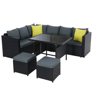 Gardeon Outdoor Furniture Patio Set Dining Sofa Table Chair Lounge Wicker Garden Black - KRE Group