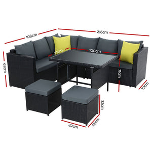 Gardeon Outdoor Furniture Patio Set Dining Sofa Table Chair Lounge Wicker Garden Black - KRE Group