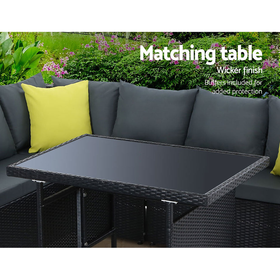 Gardeon Outdoor Furniture Patio Set Dining Sofa Table Chair Lounge Wicker Garden Black - KRE Group