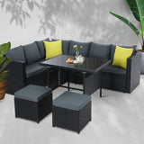 Gardeon Outdoor Furniture Patio Set Dining Sofa Table Chair Lounge Wicker Garden Black - KRE Group