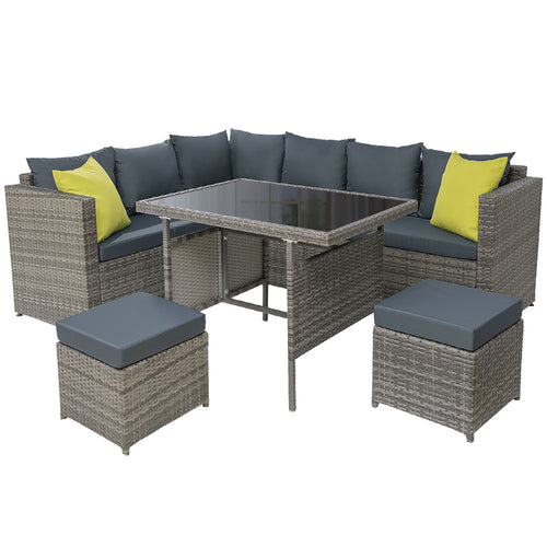 Gardeon Outdoor Furniture Patio Set Dining Sofa Table Chair Lounge Garden Wicker Grey - KRE Group