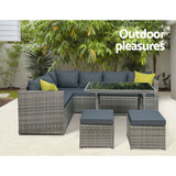 Gardeon Outdoor Furniture Patio Set Dining Sofa Table Chair Lounge Garden Wicker Grey - KRE Group