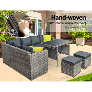 Gardeon Outdoor Furniture Patio Set Dining Sofa Table Chair Lounge Garden Wicker Grey - KRE Group