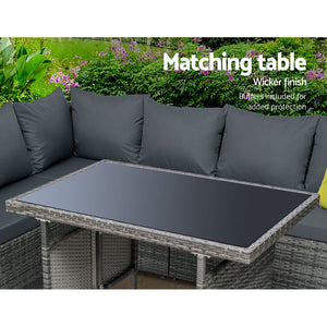 Gardeon Outdoor Furniture Patio Set Dining Sofa Table Chair Lounge Garden Wicker Grey - KRE Group