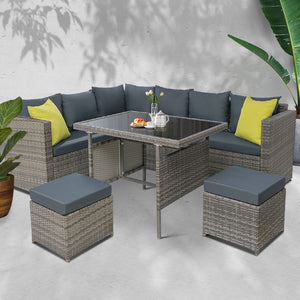 Gardeon Outdoor Furniture Patio Set Dining Sofa Table Chair Lounge Garden Wicker Grey - KRE Group