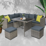 Gardeon Outdoor Furniture Patio Set Dining Sofa Table Chair Lounge Garden Wicker Grey - KRE Group