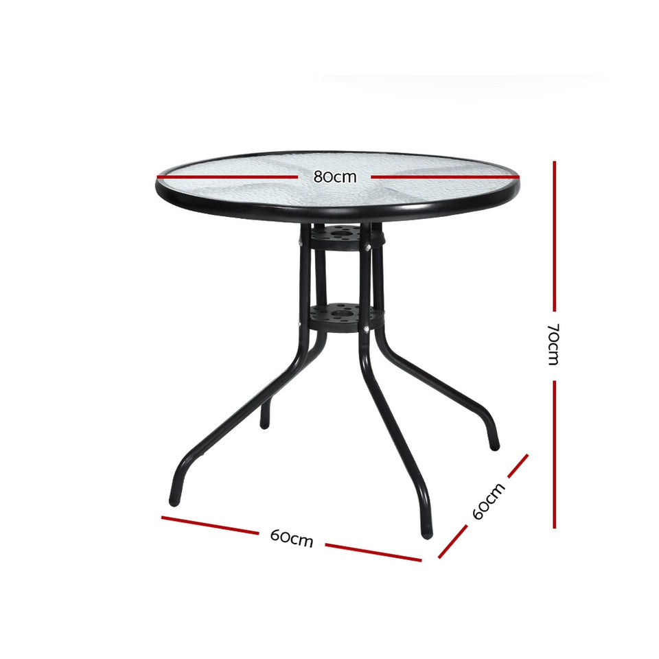 Gardeon Outdoor Dining Table Bar Setting Steel Glass 70CM - KRE Group