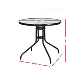 Gardeon Outdoor Dining Table Bar Setting Steel Glass 70CM - KRE Group