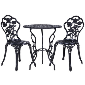 Gardeon 3PC Outdoor Setting Cast Aluminium Bistro Table Chair Patio Black - KRE Group