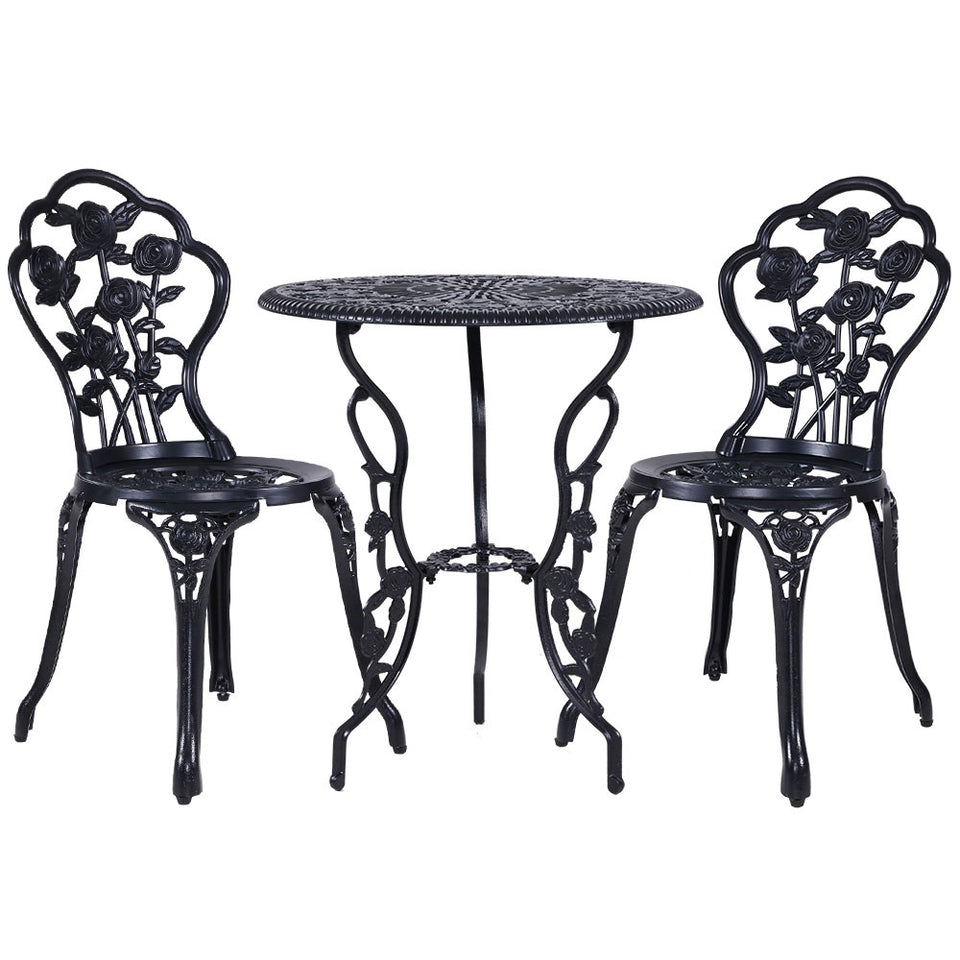 Gardeon 3PC Outdoor Setting Cast Aluminium Bistro Table Chair Patio Black - KRE Group