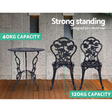 Gardeon 3PC Outdoor Setting Cast Aluminium Bistro Table Chair Patio Black - KRE Group