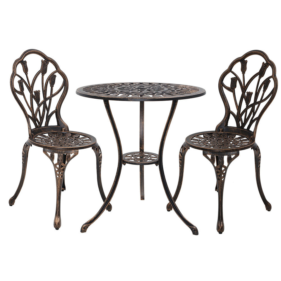 Gardeon 3PC Outdoor Setting Cast Aluminium Bistro Table Chair Patio Bronze - KRE Group