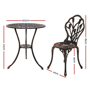 Gardeon 3PC Outdoor Setting Cast Aluminium Bistro Table Chair Patio Bronze - KRE Group