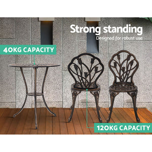 Gardeon 3PC Outdoor Setting Cast Aluminium Bistro Table Chair Patio Bronze - KRE Group