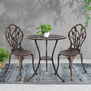 Gardeon 3PC Outdoor Setting Cast Aluminium Bistro Table Chair Patio Bronze - KRE Group