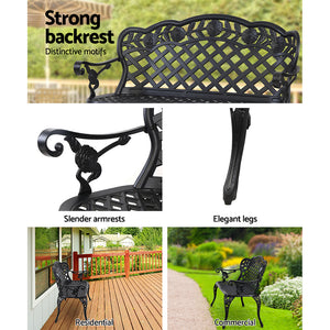 Gardeon Garden Bench Patio Porch Park Lounge Cast Aluminium Outdoor Furniture - KRE Group