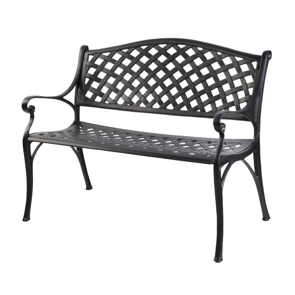 Gardeon Garden Bench Outdoor Seat Chair Cast Aluminium Park Black - KRE Group