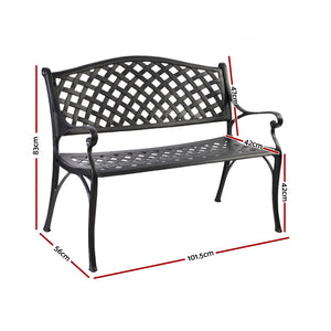 Gardeon Garden Bench Outdoor Seat Chair Cast Aluminium Park Black - KRE Group