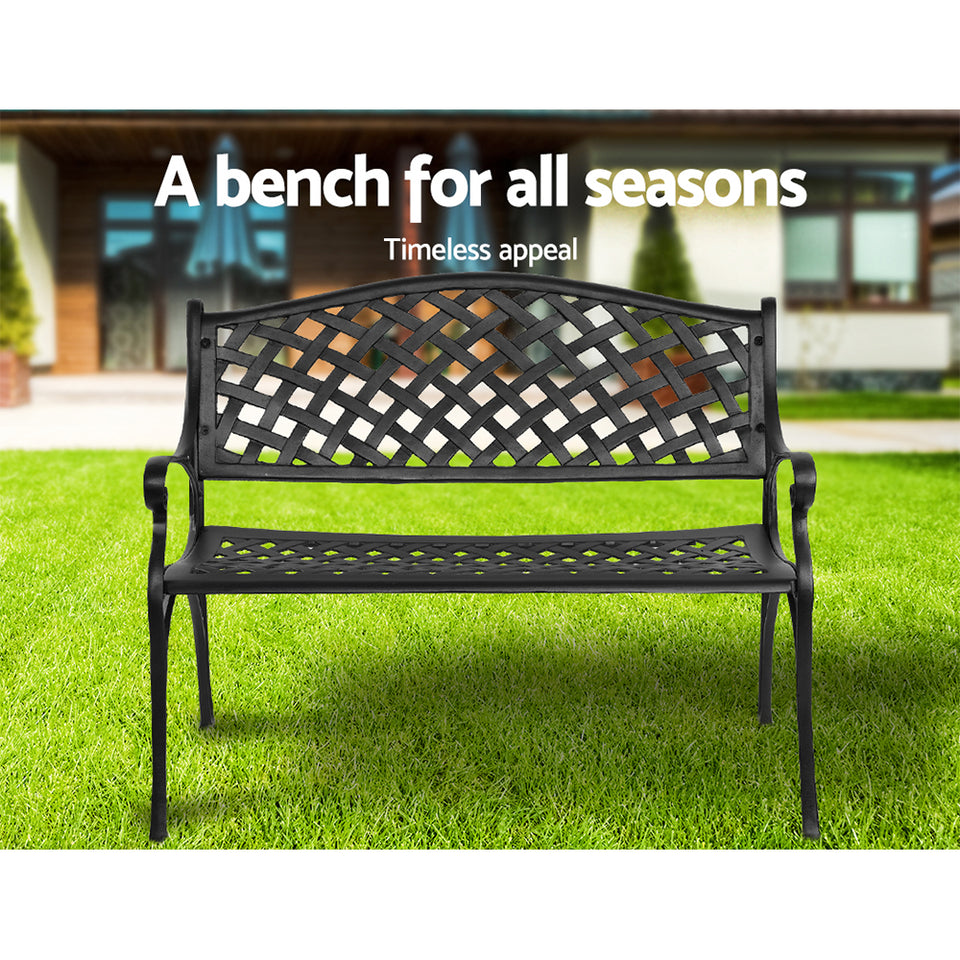 Gardeon Garden Bench Outdoor Seat Chair Cast Aluminium Park Black - KRE Group