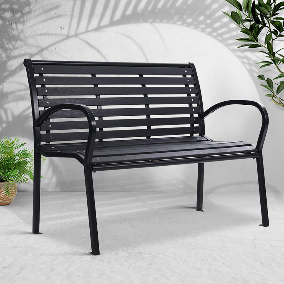 Gardeon Garden Bench Outdoor Furniture Chair Steel Lounge Backyard Patio Park Black - KRE Group