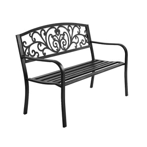 Garden Bench Seat Outdoor Chair Steel Iron Patio Furniture Lounge Porch Lounger Vintage Black Gardeon - KRE Group