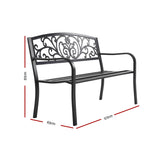 Garden Bench Seat Outdoor Chair Steel Iron Patio Furniture Lounge Porch Lounger Vintage Black Gardeon - KRE Group