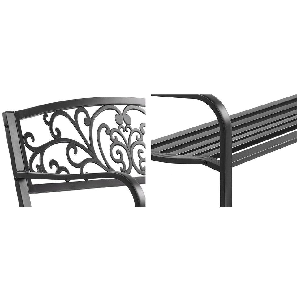 Garden Bench Seat Outdoor Chair Steel Iron Patio Furniture Lounge Porch Lounger Vintage Black Gardeon - KRE Group